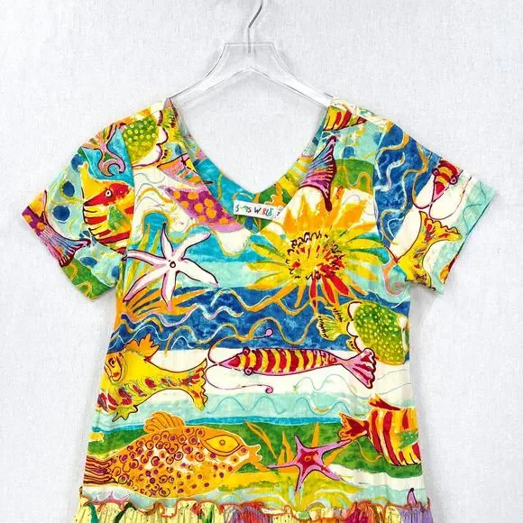 JAMS WORLD Hattie V Neck Dress Medium Creatures of the Sea Hawaiian Fish Vintage - Picture 3 of 12